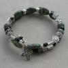 One decade, green laguna jasper with jet crystals and pewter rondelles and cross ($29.95).